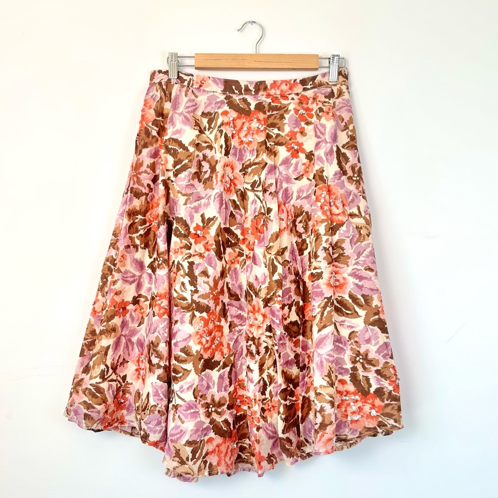 Vintage Y2k George A-Line Sequin Floral Pink Tan Skirt